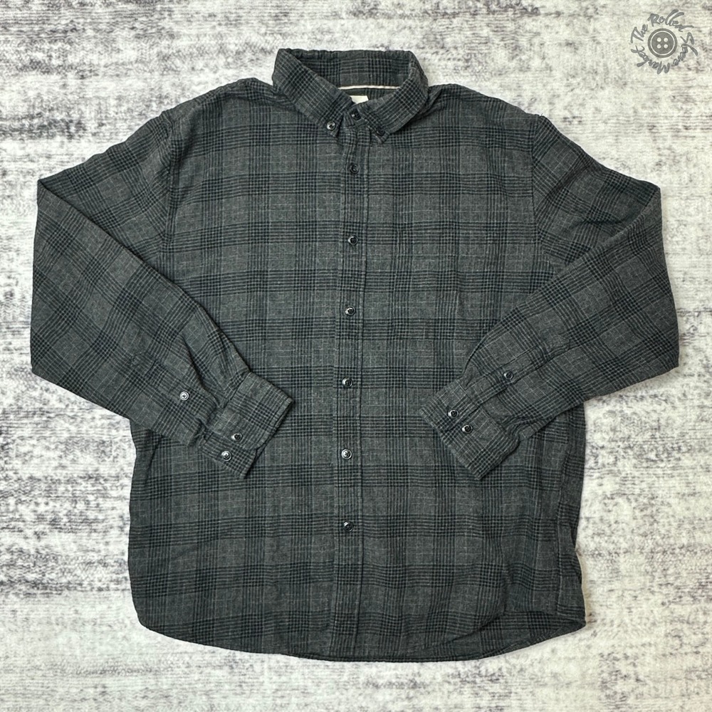 Dubinik‎ Customized Version Flannel Shirt Men's Large Gray Plaid Button Down